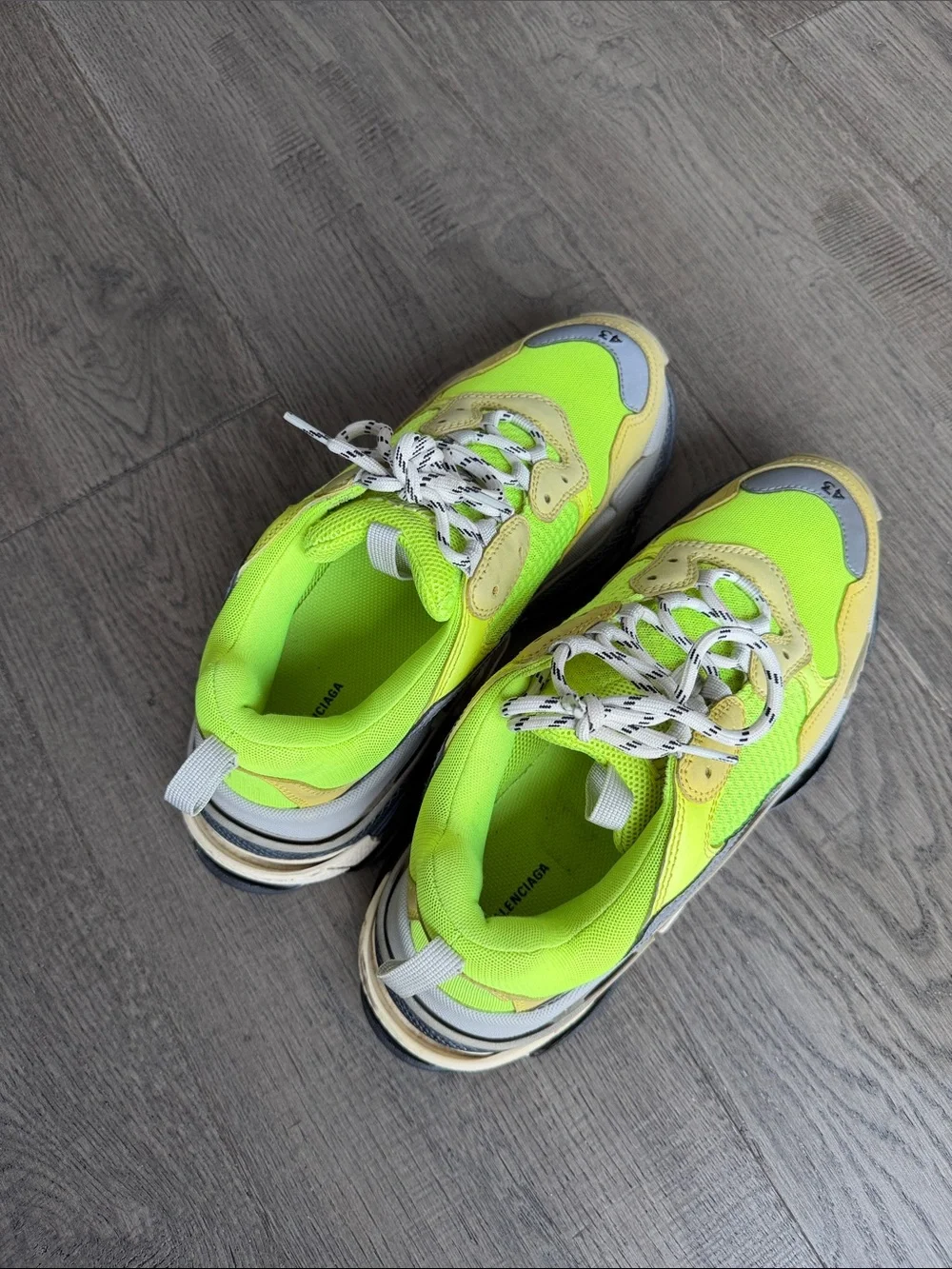 Balenciaga Men's Triple S Neon Lime and Gray Multi-Sneaker